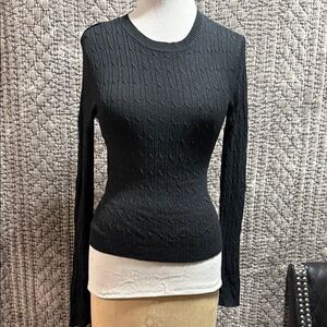 Black Cable Knit Sweater 77%Silk,20%Nylon,3%Spandex